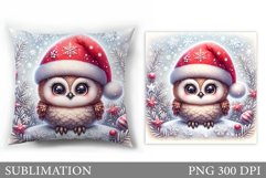 Christmas Owl Pillow Design. Christmas Pillow Sublimation Product Image 1