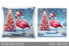 Christmas Flamingo Pillow. Christmas Pillow Sublimation Product Image 1