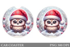 Christmas Owl Car Coaster. Christmas Car Coaster Design Product Image 1