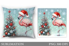 Christmas Flamingo Pillow. Christmas Pillow Sublimation Product Image 1