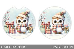 Christmas Owl Car Coaster. Christmas Car Coaster Sublimation Product Image 1