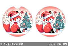 Christmas Fox Car Coaster. Christmas Car Coaster Sublimation Product Image 1