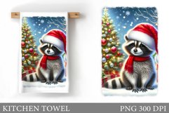 Raccoon Kitchen Towel. Christmas Raccoon Kitchen Towel Product Image 1
