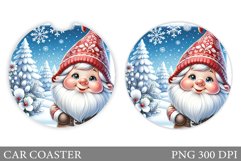 Cute Gnome Car Coaster. Christmas Car Coaster Sublimation Product Image 1