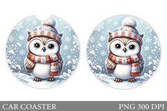 Christmas Owl Car Coaster. Christmas Car Coaster Design Product Image 1