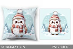 Cute Owl Pillow Design. Christmas Pillow Sublimation Product Image 1