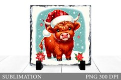 Highland Cow Sublimation. Christmas Cow Slate Design Product Image 1