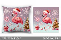 Christmas Flamingo Pillow. Christmas Pillow Sublimation Product Image 1