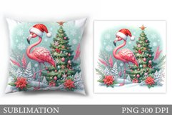 Christmas Flamingo Pillow. Christmas Pillow Sublimation Product Image 1