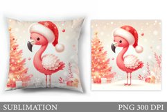 Christmas Flamingo Pillow. Christmas Pillow Sublimation Product Image 1