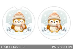 Christmas Owl Car Coaster. Christmas Car Coaster Design Product Image 1