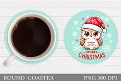Christmas Owl Coaster Sublimation. Christmas Coaster Design Product Image 1
