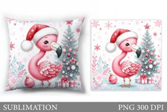 Christmas Flamingo Pillow. Christmas Pillow Sublimation Product Image 1
