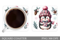 Cute Penguin Coaster Sublimation. Christmas Coaster Design Product Image 1