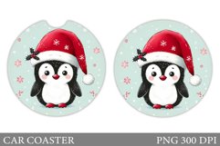 Cute Penguin Car Coaster. Christmas Car Coaster Sublimation Product Image 1
