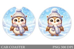 Christmas Owl Car Coaster. Christmas Car Coaster Design Product Image 1