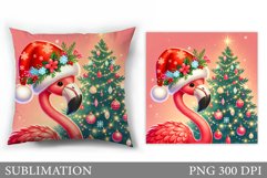 Christmas Flamingo Pillow. Christmas Pillow Sublimation Product Image 1