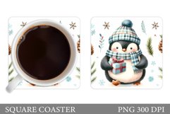 Cute Penguin Coaster Design. Christmas Coaster Sublimation Product Image 1