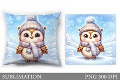 Christmas Owl Pillow Design. Christmas Pillow Sublimation Product Image 1