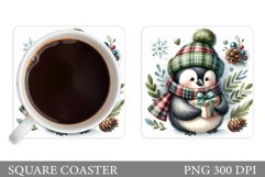 Cute Penguin Coaster Design. Christmas Coaster Sublimation Product Image 1