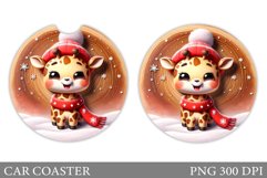 Christmas Giraffe Car Coaster. Christmas Car Coaster Design Product Image 1