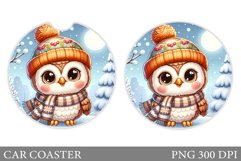 Christmas Owl Car Coaster. Christmas Car Coaster Design Product Image 1