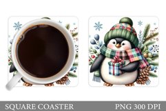 Cute Penguin Coaster Sublimation. Christmas Coaster Design Product Image 1