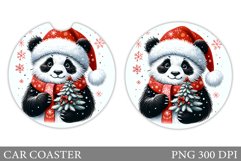 Christmas Panda Car Coaster. Cute Winter Panda Car Coaster Product Image 1