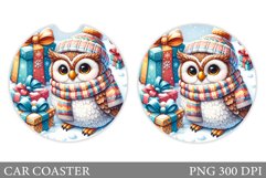 Christmas Owl Car Coaster. Christmas Car Coaster Design Product Image 1