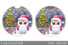 Christmas Owl Car Coaster. Christmas Car Coaster Design Product Image 1