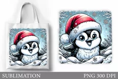 Cute Penguin Tote Bag Design. Christmas Tote Bag Sublimation Product Image 1