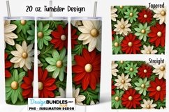 3D Red White Green Poinsettia 20 oz Sublimation Tumbler Wrap Product Image 1