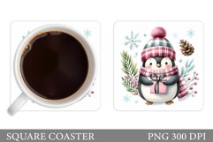 Cute Penguin Coaster Design. Christmas Coaster Sublimation Product Image 1