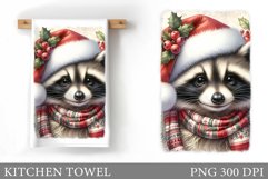Raccoon Kitchen Towel. Christmas Raccoon Kitchen Towel Product Image 1