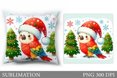 Christmas Parrot Pillow Design. Christmas Pillow Sublimation Product Image 1