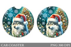 Wolf Car Coaster Sublimation. Christmas Car Coaster Design Product Image 1