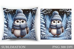 Cute Owl Pillow Design. Christmas Pillow Sublimation Product Image 1