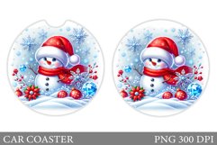 Cute Snowman Car Coaster. Christmas Car Coaster Sublimation Product Image 1