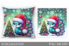 Christmas Peacock Pillow. Christmas Pillow Sublimation Product Image 1