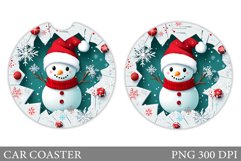 Cute Snowman Car Coaster. Christmas Car Coaster Sublimation Product Image 1