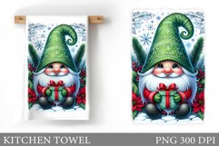 Christmas Kitchen Towel. Christmas Gnome Kitchen Towel Product Image 1