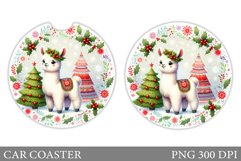 Lama Car Coaster Sublimation. Christmas Car Coaster Design Product Image 1