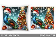 Christmas Peacock Pillow. Christmas Pillow Sublimation Product Image 1