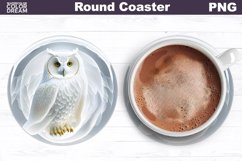 White Owl Coaster | 3D Christmas Owl Round Coaster Product Image 1