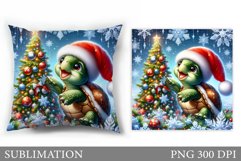 Christmas Turtle Pillow Design. Christmas Pillow Sublimation Product Image 1