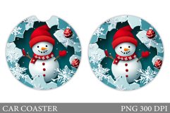 Cute Snowman Car Coaster. Christmas Car Coaster Sublimation Product Image 1