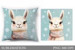 Cute Lama Pillow Design. Christmas Pillow Sublimation Product Image 1
