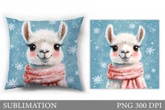Cute Lama Pillow Design. Christmas Pillow Sublimation Product Image 1