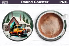 Christmas Vintage Truck Round Coaster | Winter Coaster PNG Product Image 1