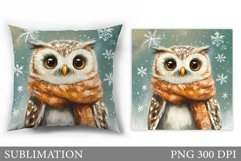 Cute Owl Pillow Design. Christmas Pillow Sublimation Product Image 1